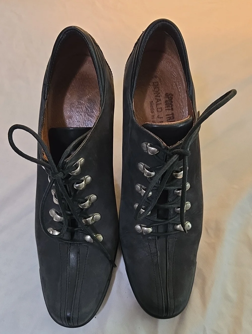 Donald J. Pilner Women's Brushed Black Leather Lace-Up Heels